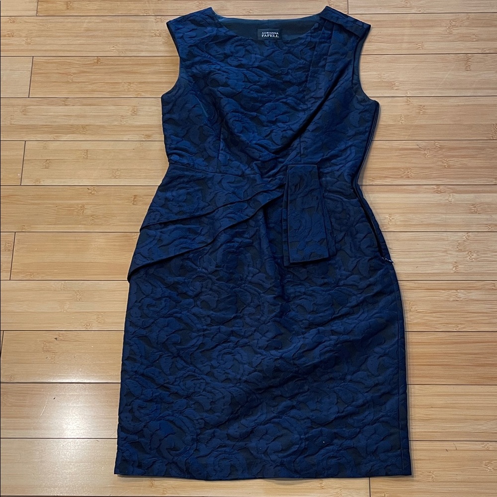 Women Adrianna Papell Textured Taffeta Floral Navy & Black Cocktail Midi Dress 6